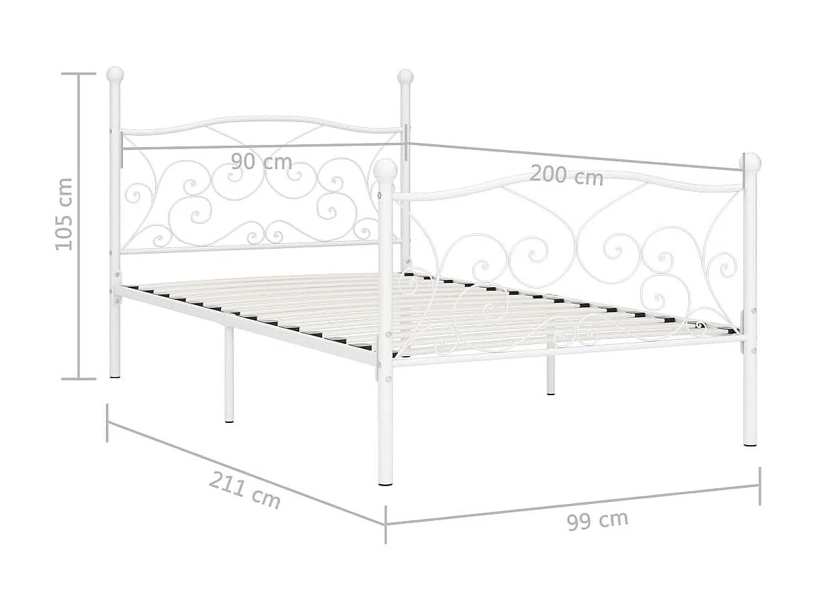 Lit et sommier à lattes Blanc Métal 90x200