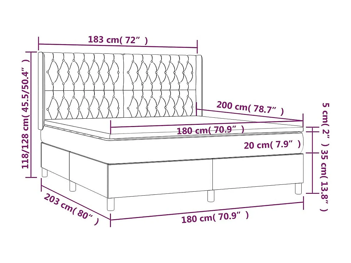 Lit à sommier tapissier et matelas et LED Gris clair 180x200 Tissu