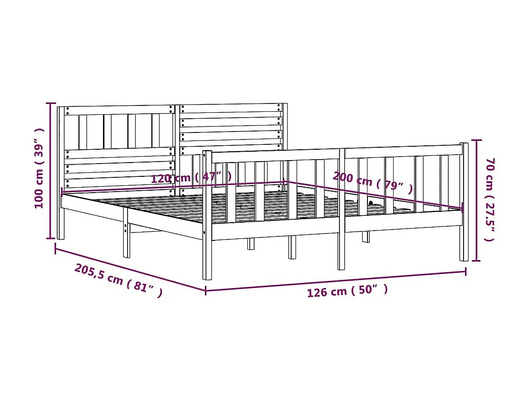 Lit Blanc Bois massif 120x200