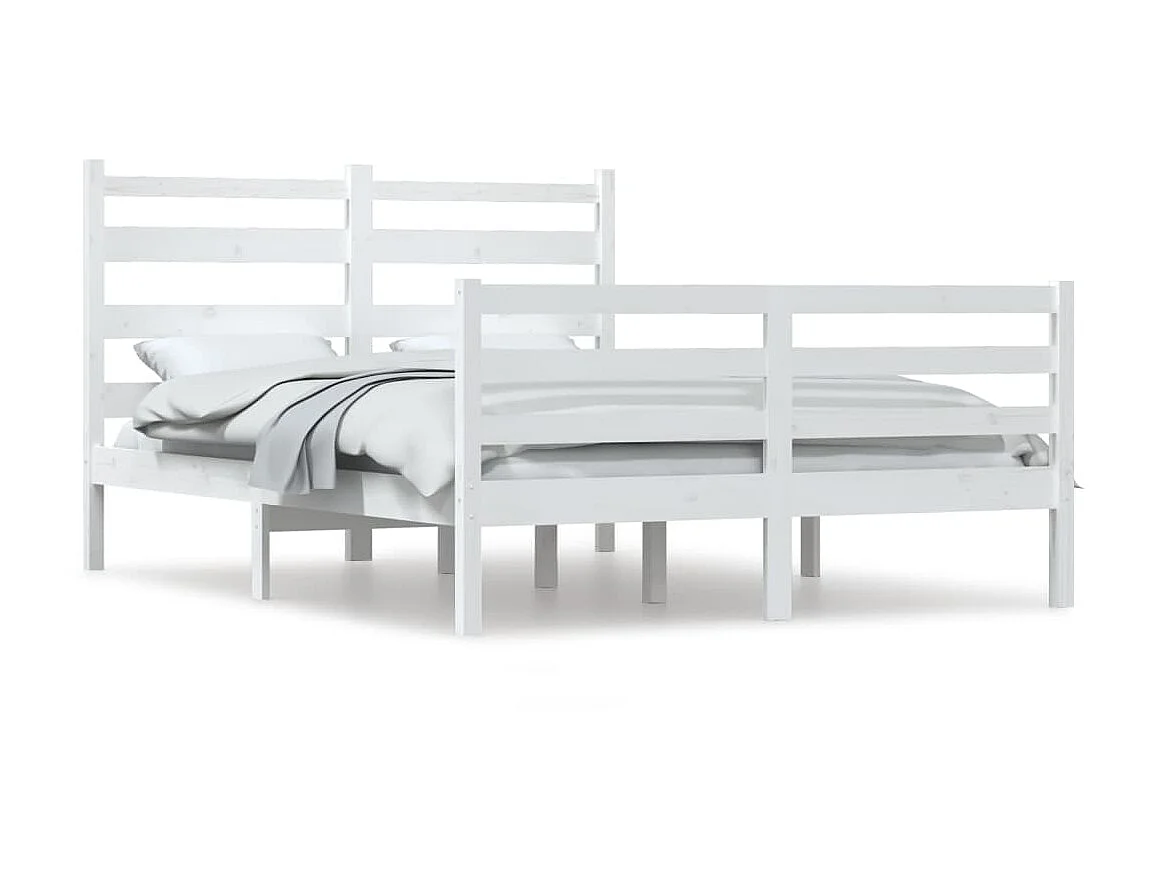 Lit Bois de pin massif 120x200 Blanc