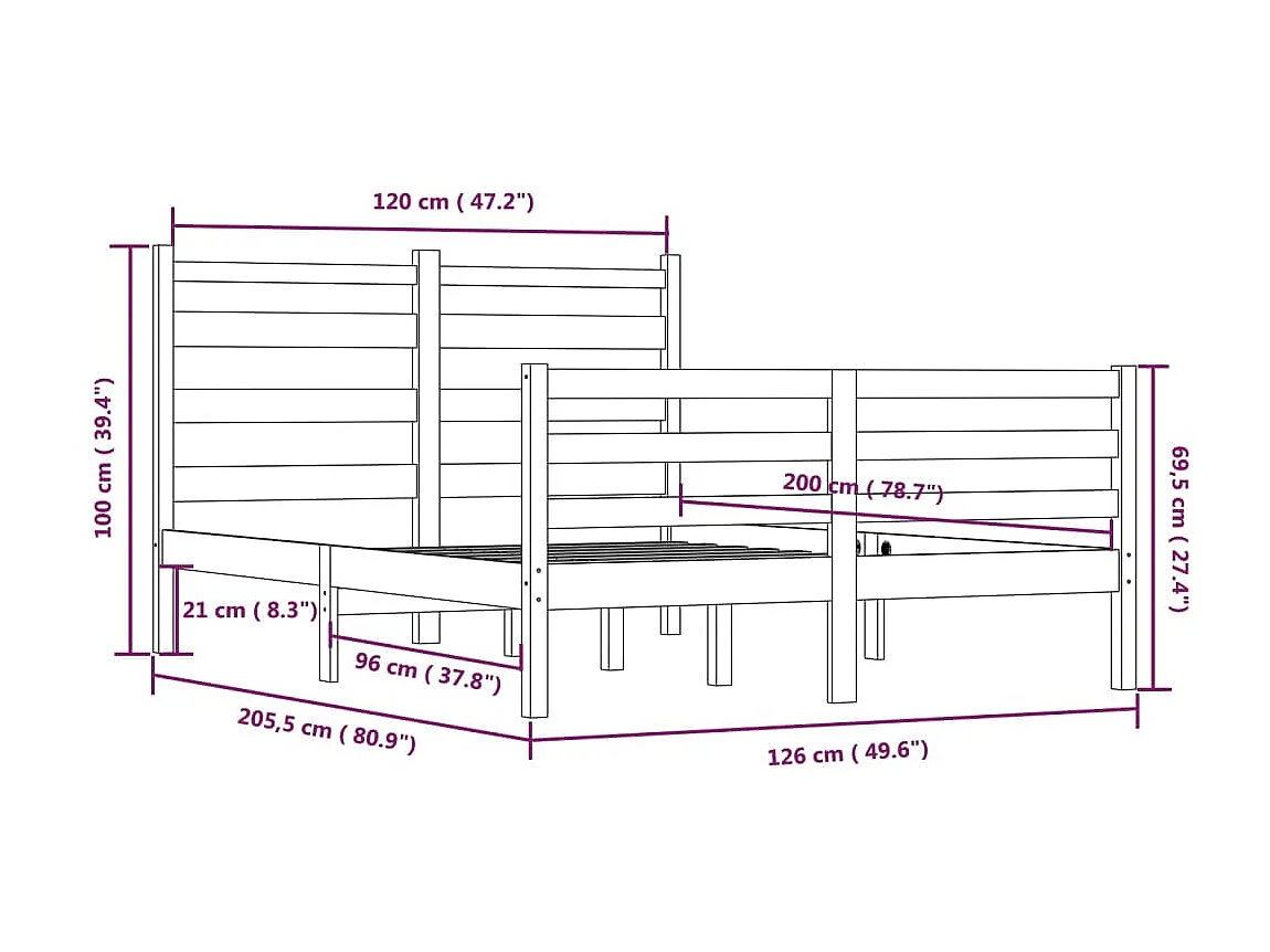 Lit Bois de pin massif 120x200 Blanc