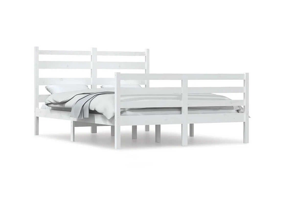 Lit Bois de pin massif 120x200 Blanc