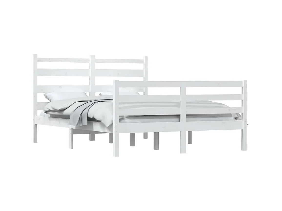 Lit Bois de pin massif 120x200 Blanc
