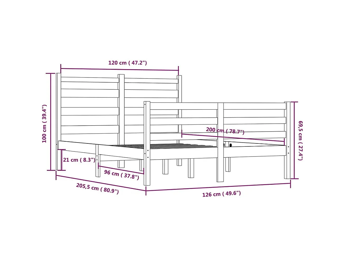 Lit Bois de pin massif 120x200 Blanc