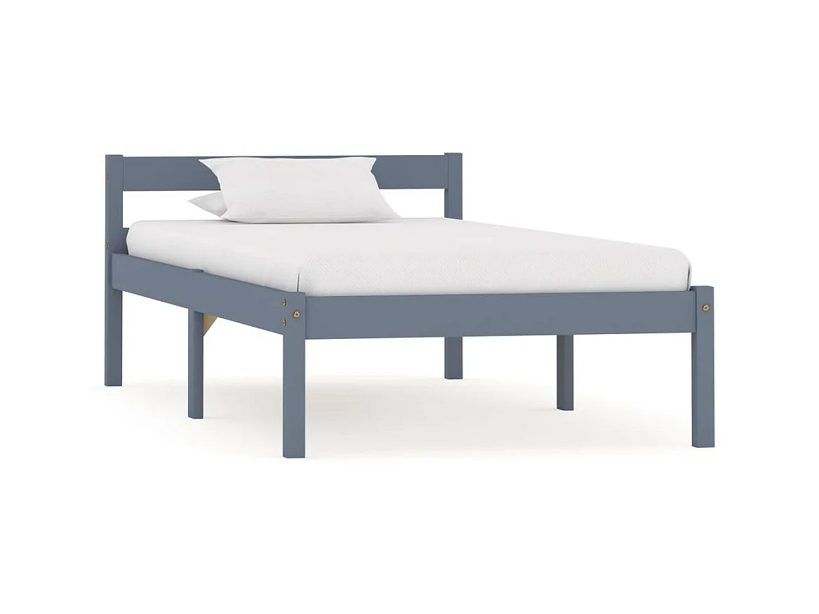 Lit Gris Bois de pin massif 90x200