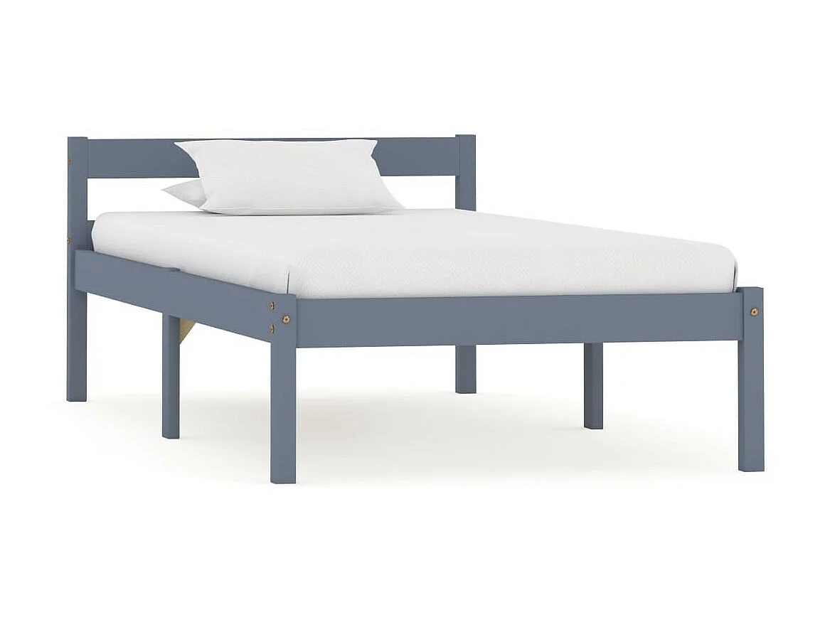 Lit Gris Bois de pin massif 90x200