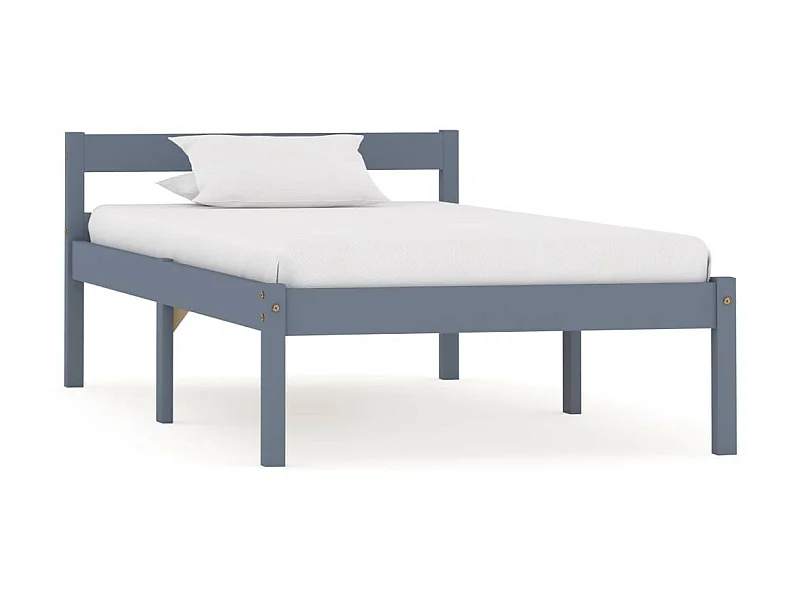 Lit Gris Bois de pin massif 90x200