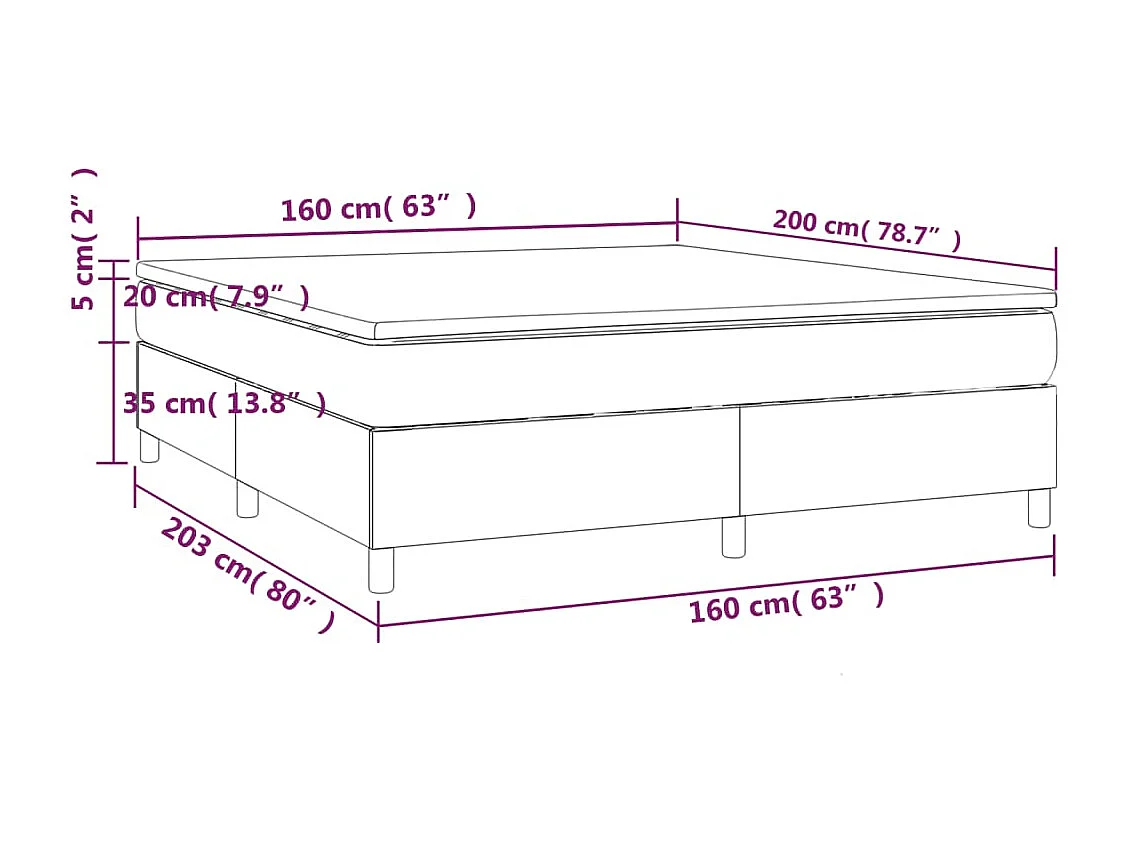 Lit à sommier tapissier avec matelas Gris foncé 160x200 Tissu 8