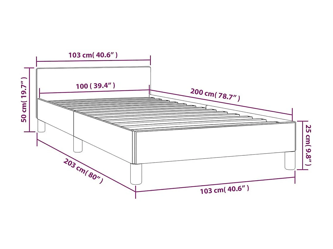 Lit avec tête de lit Gris foncé 100x200 Tissu 2