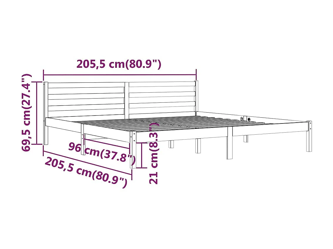 Lit Bois de pin massif 200x200 6