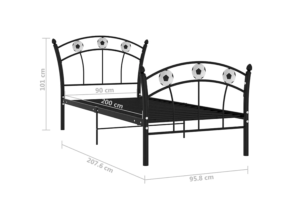 Lit avec design de football Noir Métal 90x200