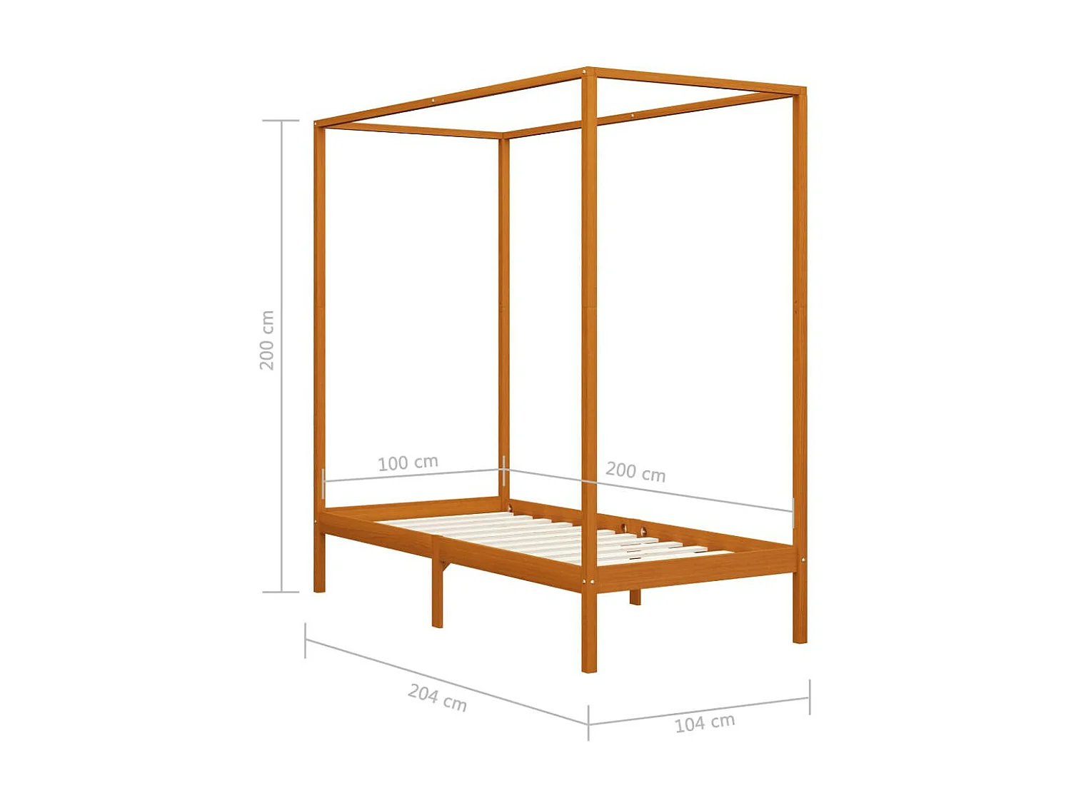 Lit à baldaquin Marron miel Pin massif 100x200