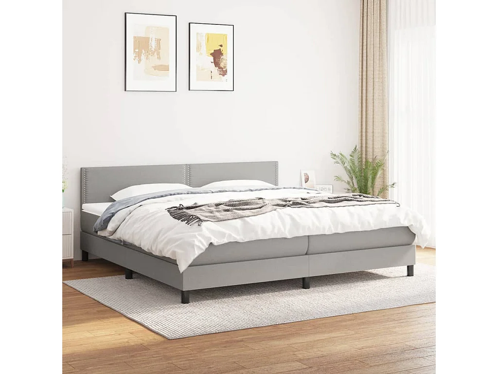 Lit à sommier tapissier avec matelas Gris clair 200x200 Tissu 3