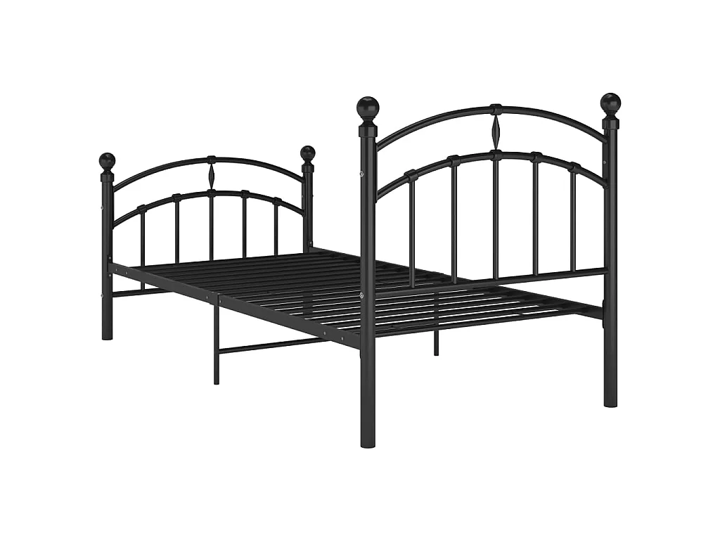 Lit noir Métal 100x200 tête de lit arrondie Ronda