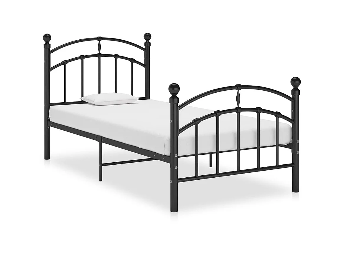Lit noir Métal 100x200 tête de lit arrondie Ronda