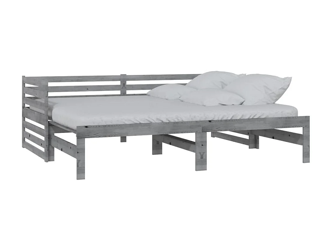 Lit coulissant Gris Bois de pin massif 2x(90x200) cm 2