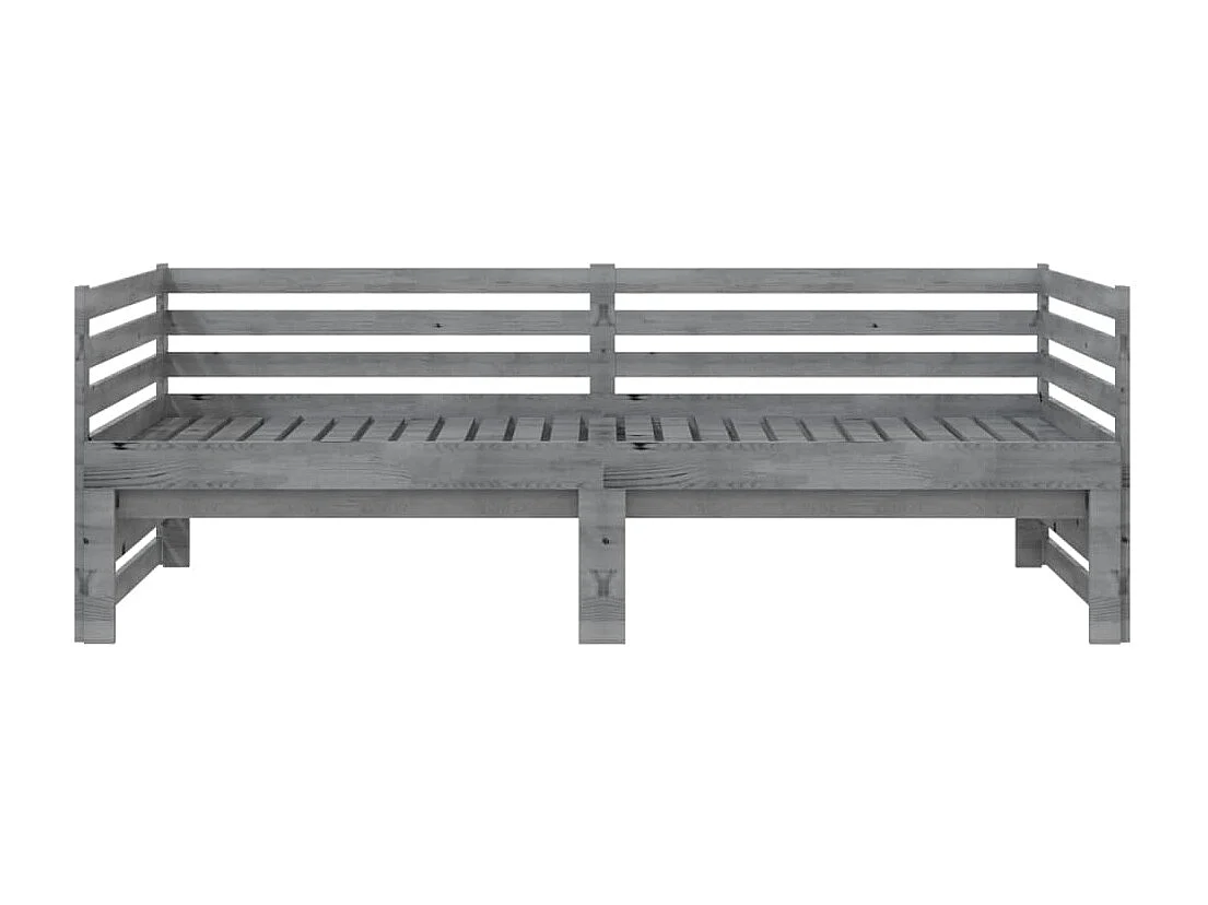 Lit coulissant Gris Bois de pin massif 2x(90x200) cm 2
