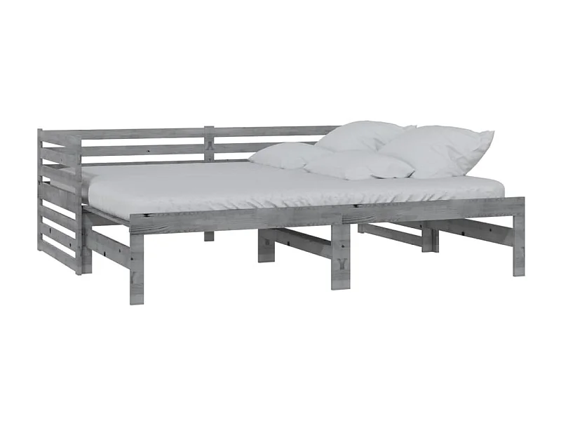 Lit coulissant Gris Bois de pin massif 2x(90x200) cm 2
