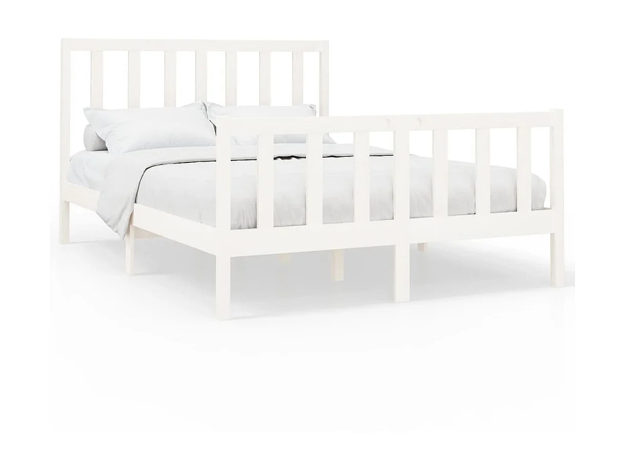 Lit Blanc Bois de pin massif 140x200 8