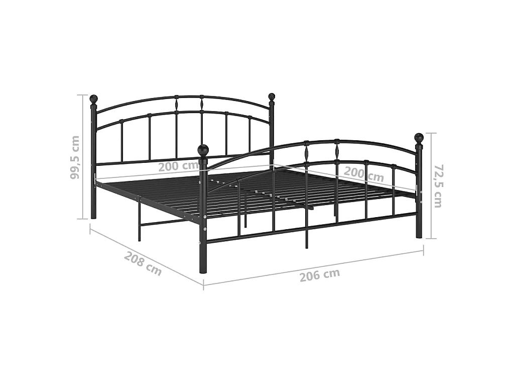 Lit noir Métal 200x200 tête de lit arrondie Ronda