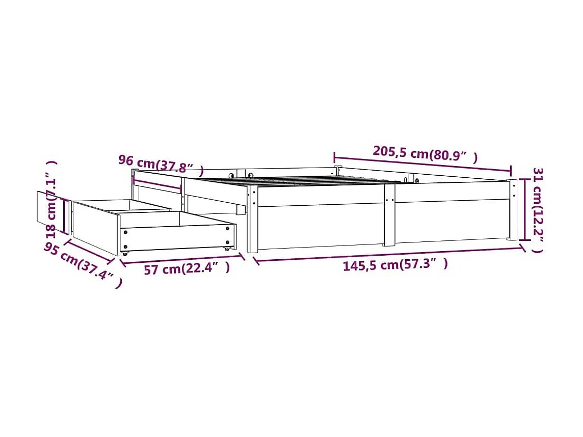 Lit avec tiroirs Blanc 140x200