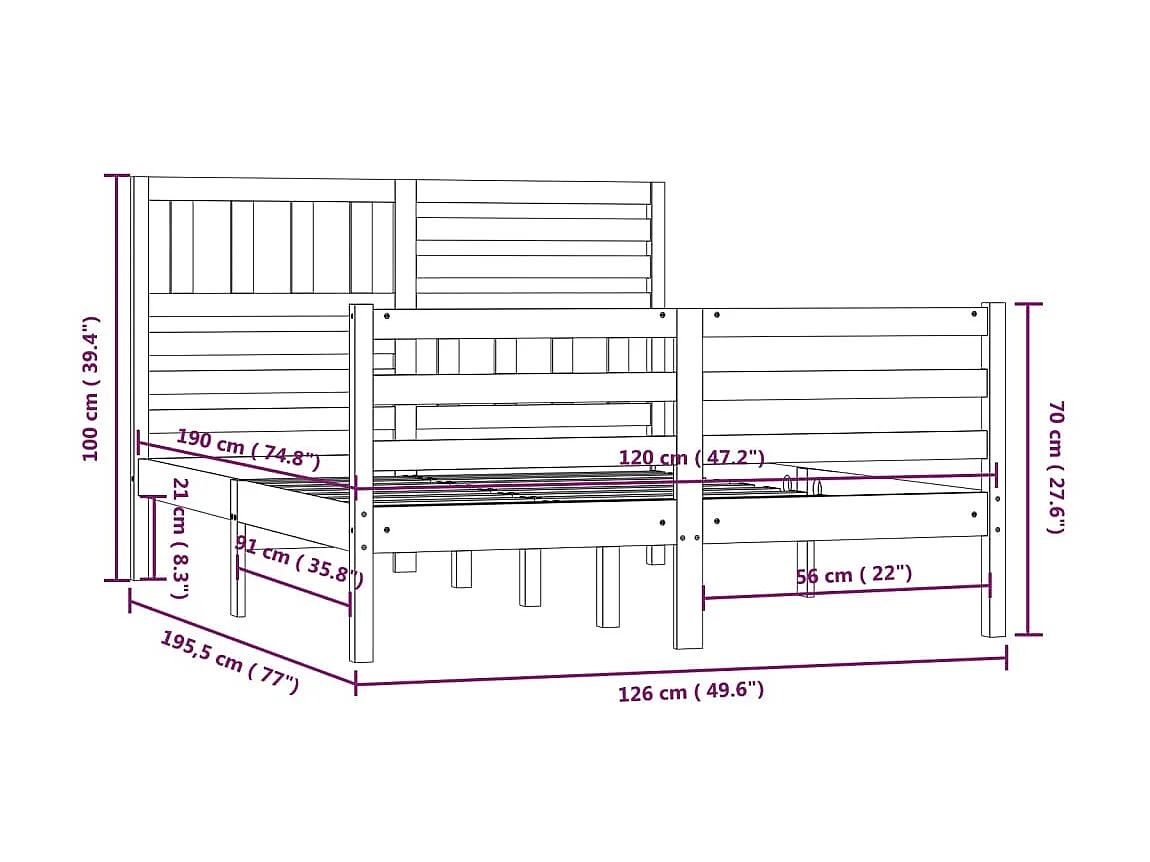 Lit Bois massif 120x190 Petit Double 6