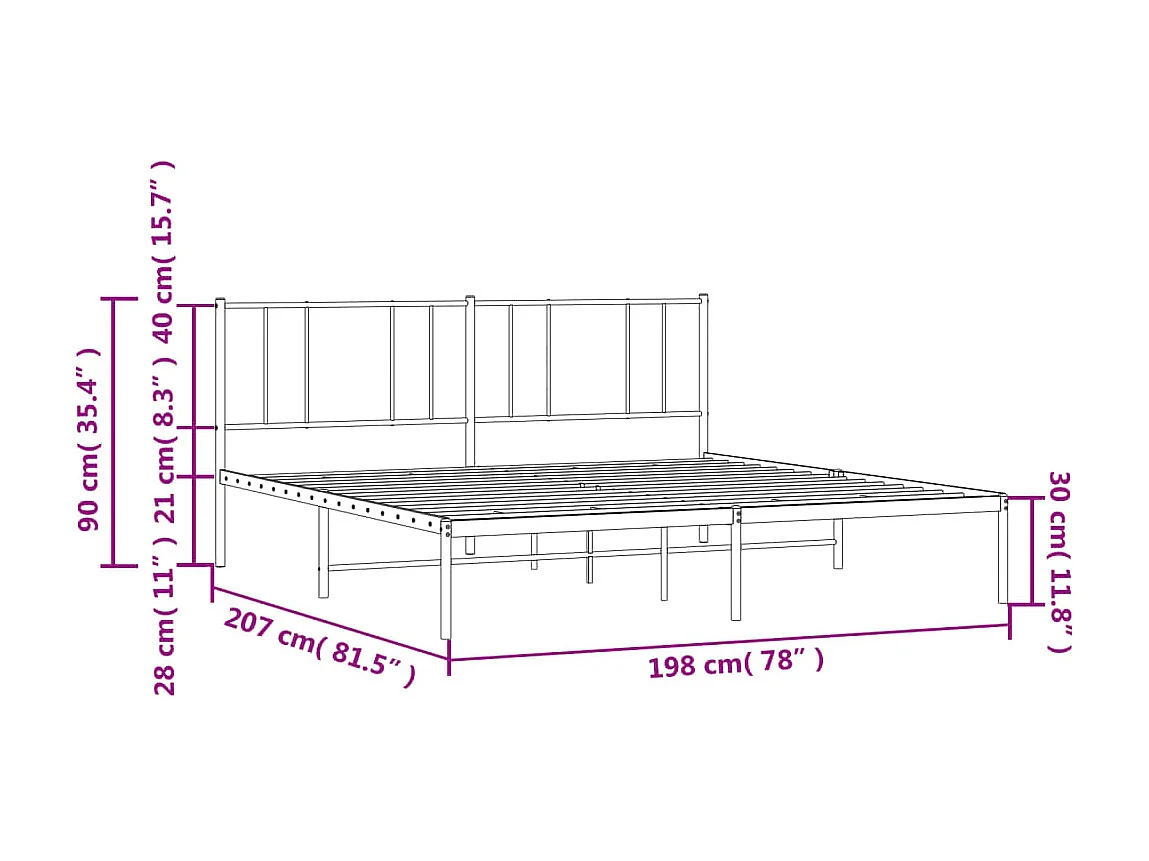 Lit métal avec tête de lit blanc 193x203