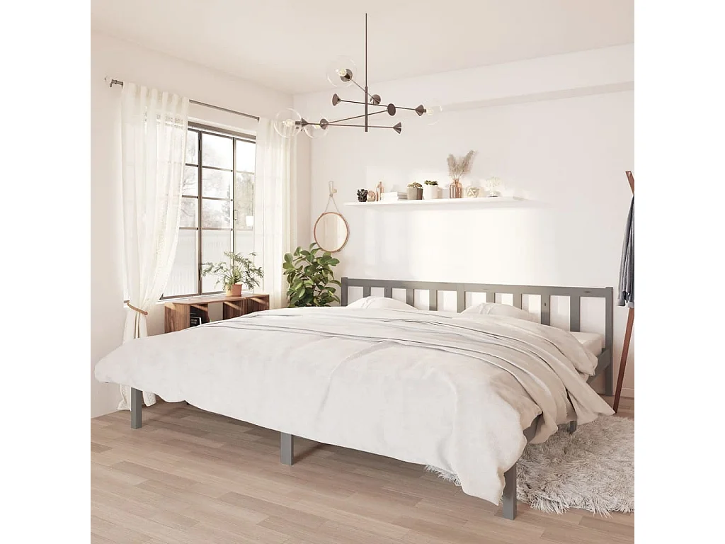 Lit Gris Bois de pin massif 200x200 5