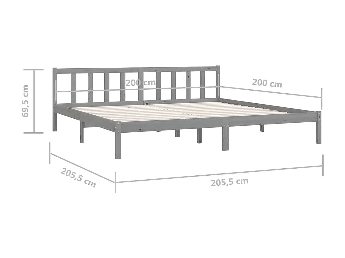 Lit Gris Bois de pin massif 200x200 5