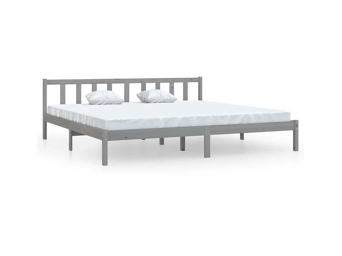 Lit Gris Bois de pin massif 200x200 5