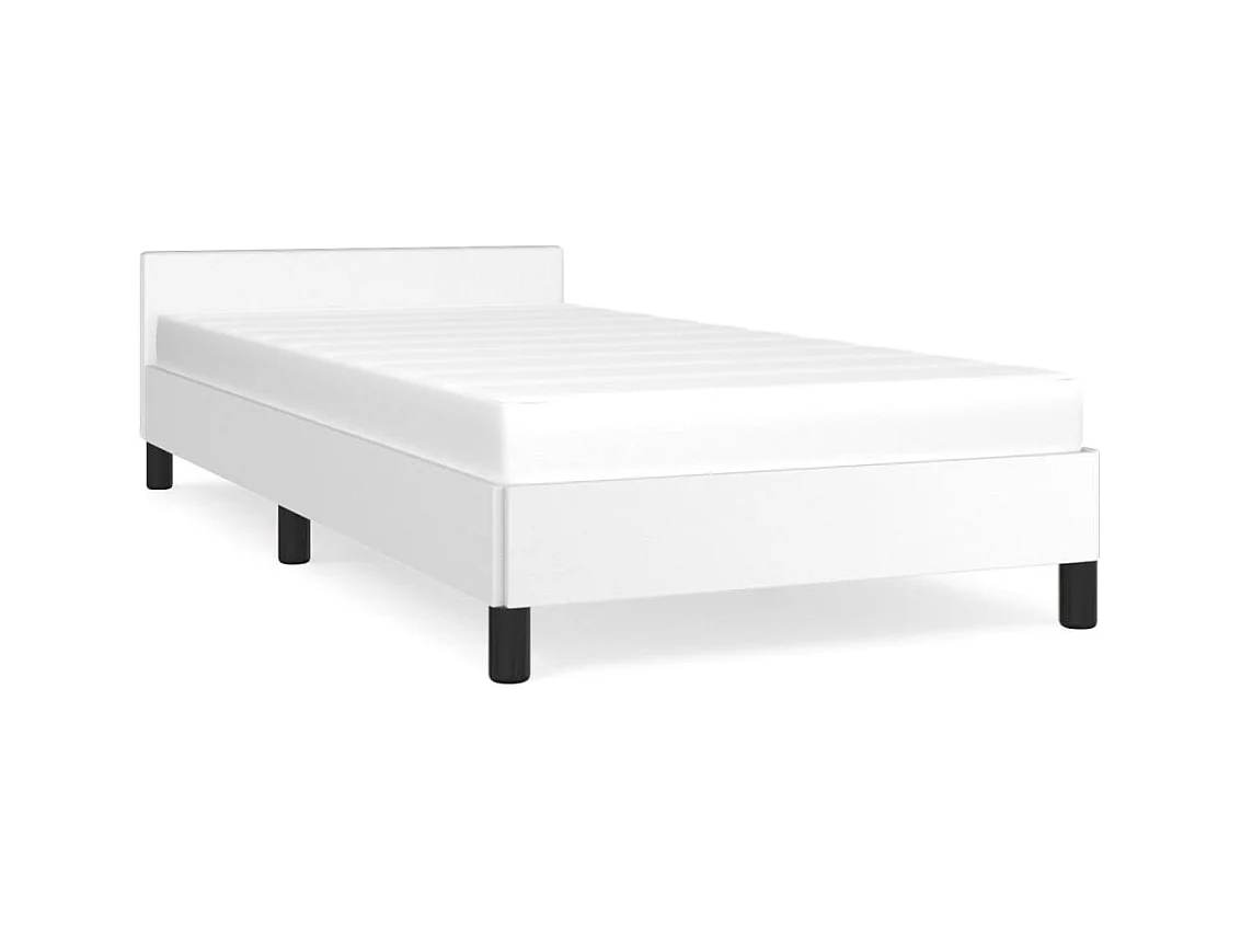 Lit avec tête de lit Blanc 90x200 Similicuir