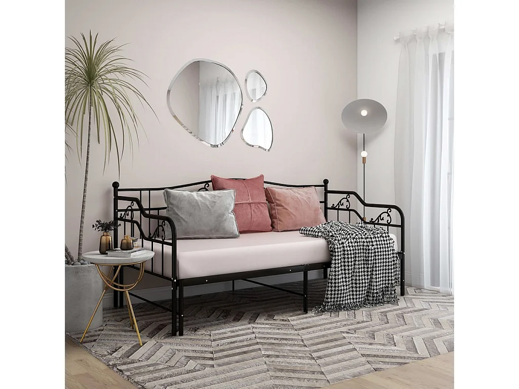 Cadre de canapé-lit extensible Noir Métal 90x200 3