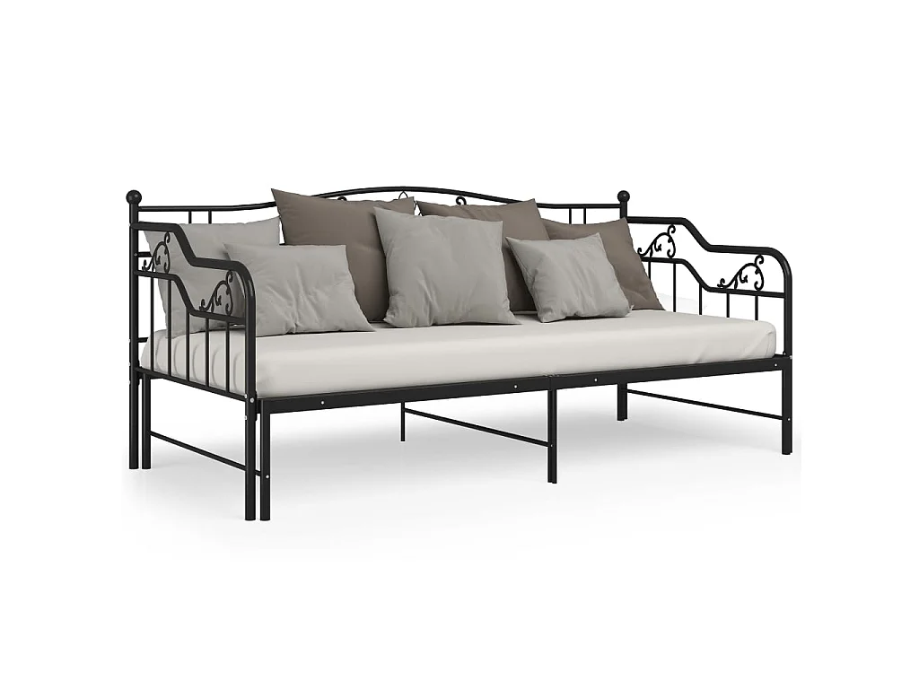 Cadre de canapé-lit extensible Noir Métal 90x200 3