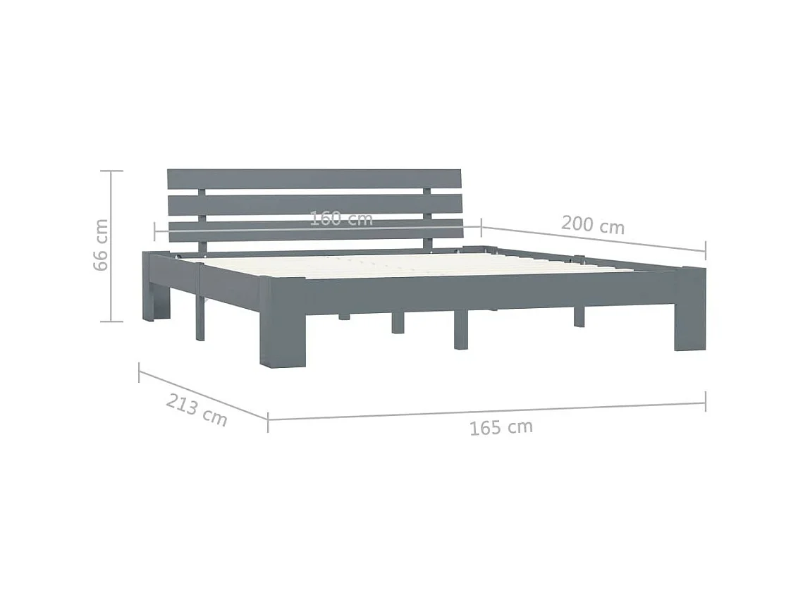 Lit Gris Bois de pin massif 160x200