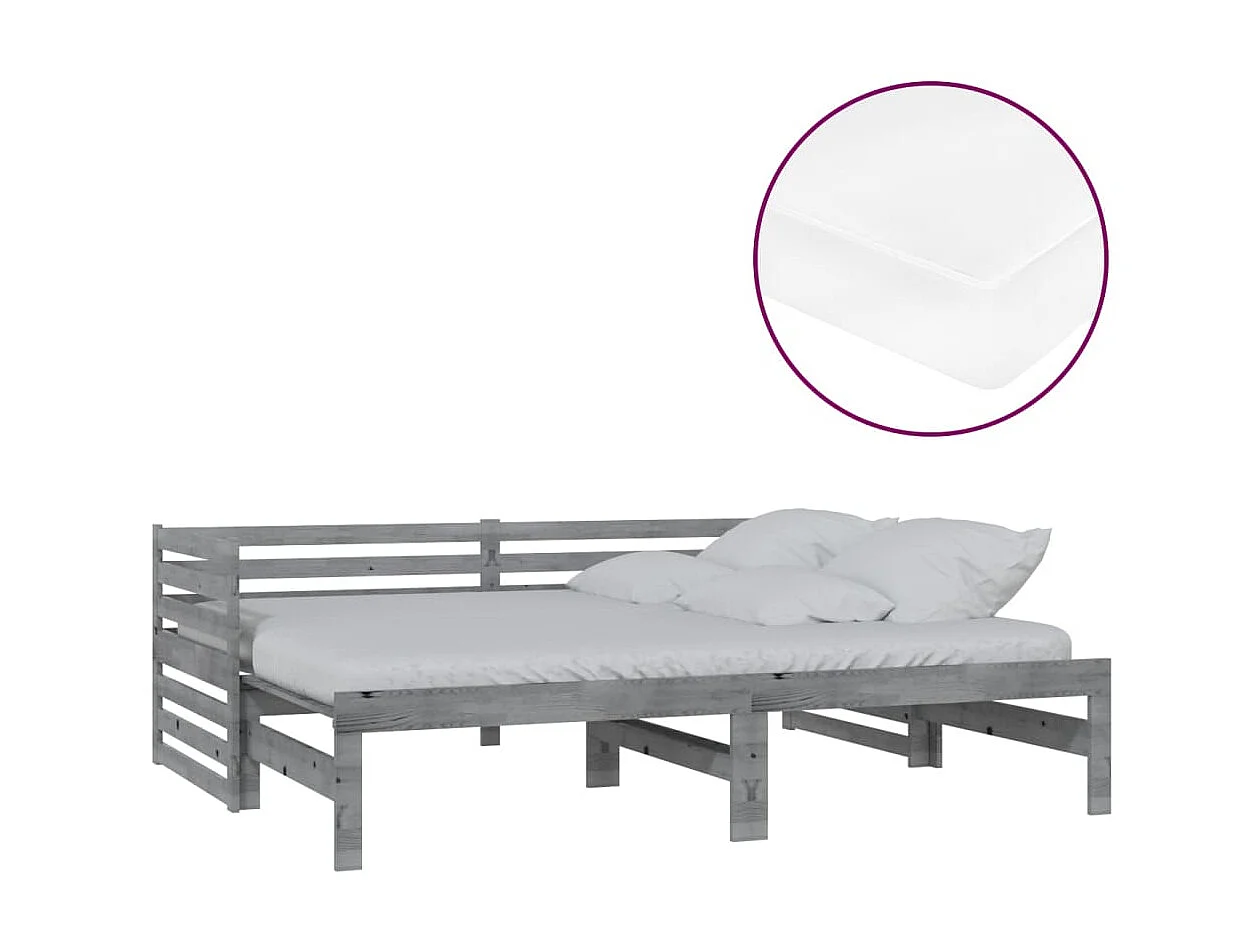 Lit coulissant 2x(90x200) cm Gris Bois de pin massif 8