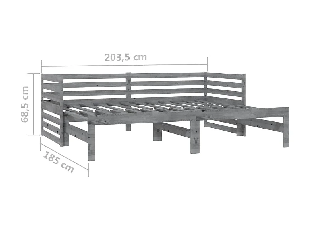 Lit coulissant 2x(90x200) cm Gris Bois de pin massif 8