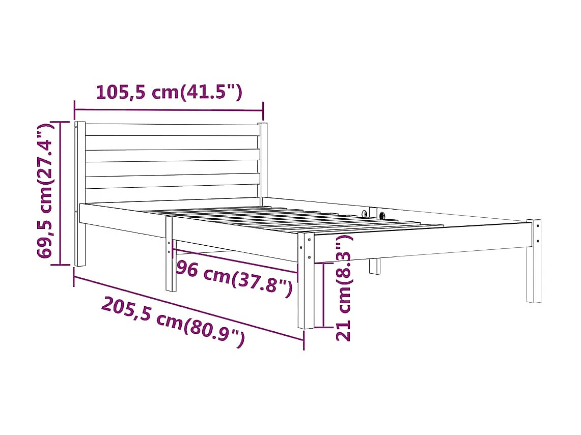 Lit Bois de pin massif 100x200 8
