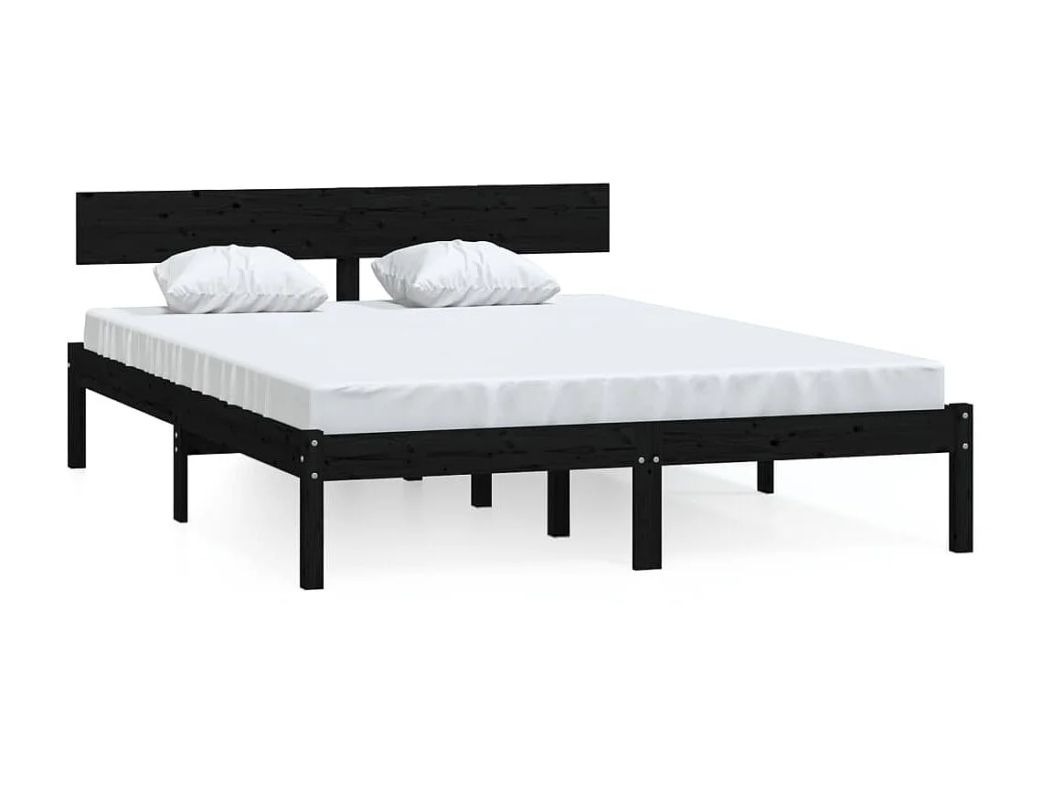 Lit Bois de pin massif noir 160x200 Natura