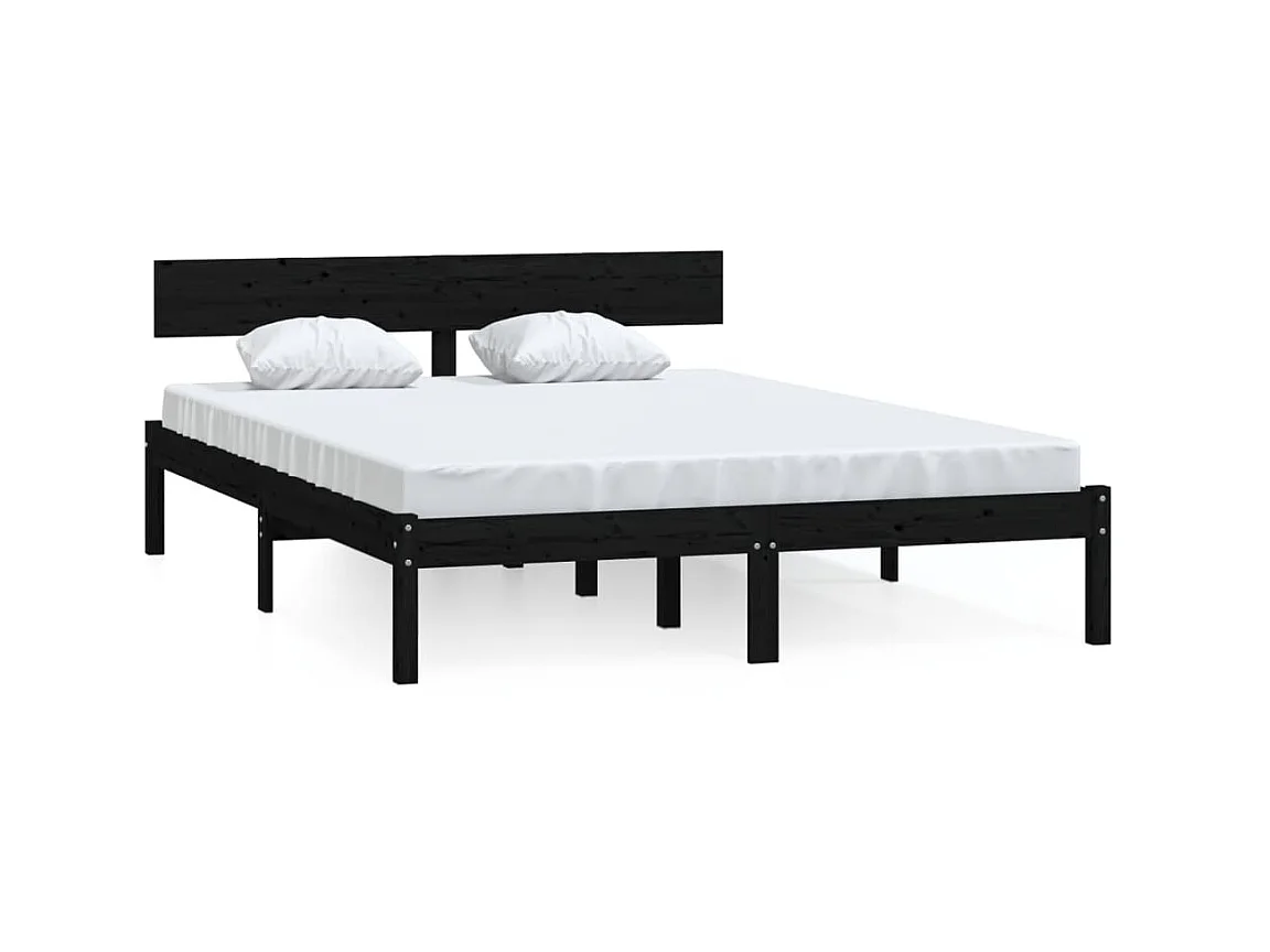 Lit Bois de pin massif noir 160x200 Natura