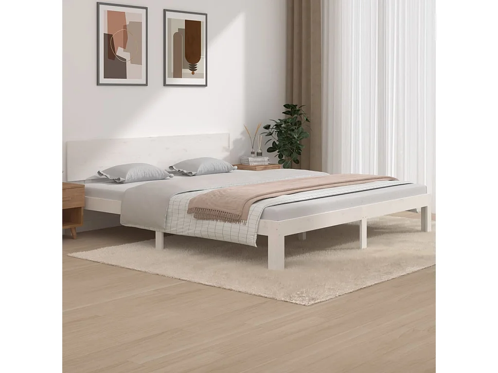 Lit Blanc Bois massif 180x200 Super King 3