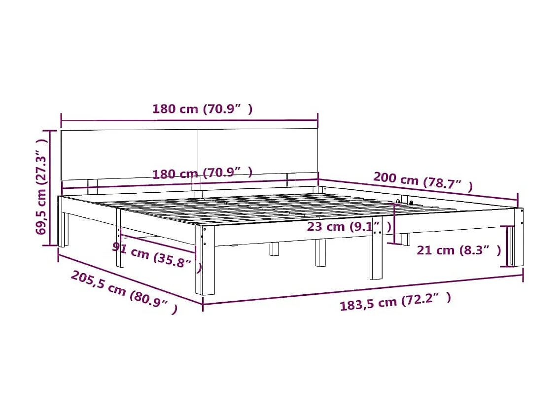Lit Blanc Bois massif 180x200 Super King 3