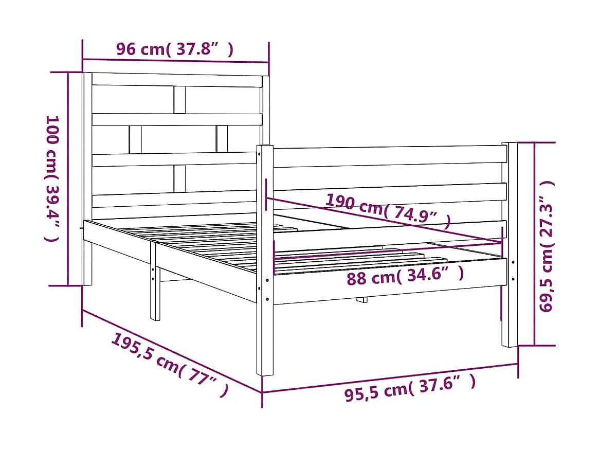 Lit Blanc Bois massif 90x190 Simple 5