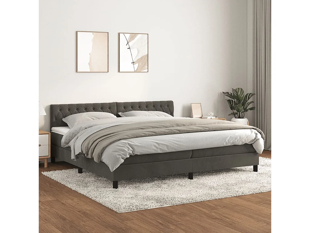Lit à sommier tapissier et matelas Gris foncé 200x200 Velours