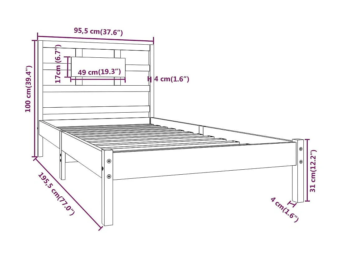Lit Bois massif 90x190 Simple 6