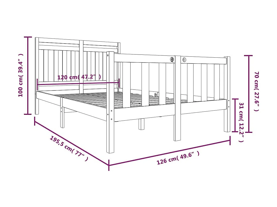 Lit Bois massif 120x190 Petit Double 7