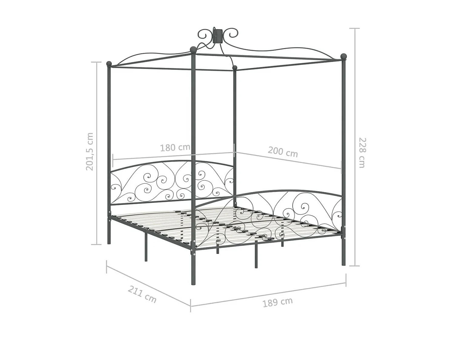 Lit à baldaquin Gris Métal 180x200