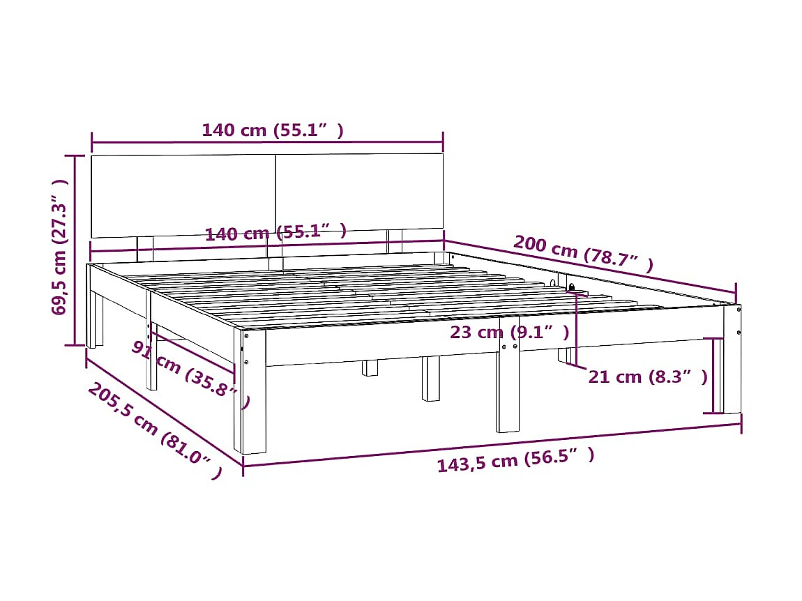 Lit Bois de pin massif 140x200 8