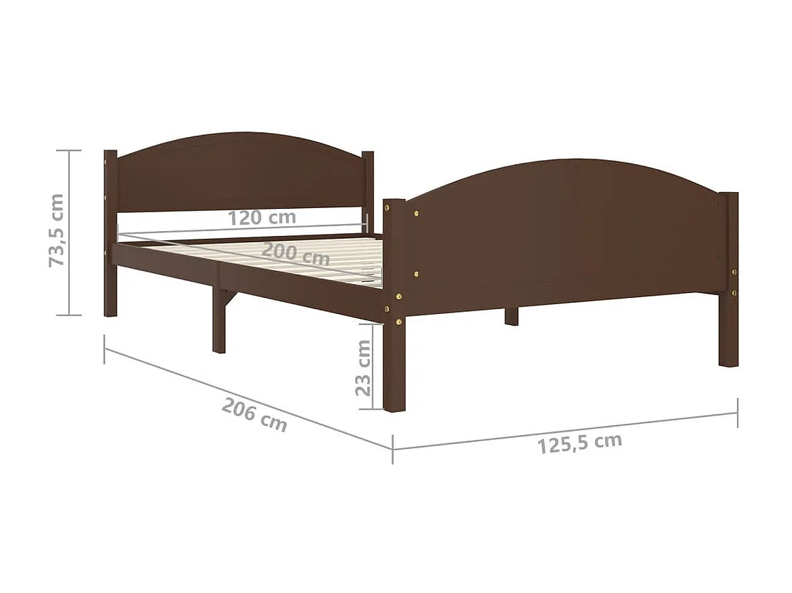 Lit Marron foncé Bois de pin massif 120x200