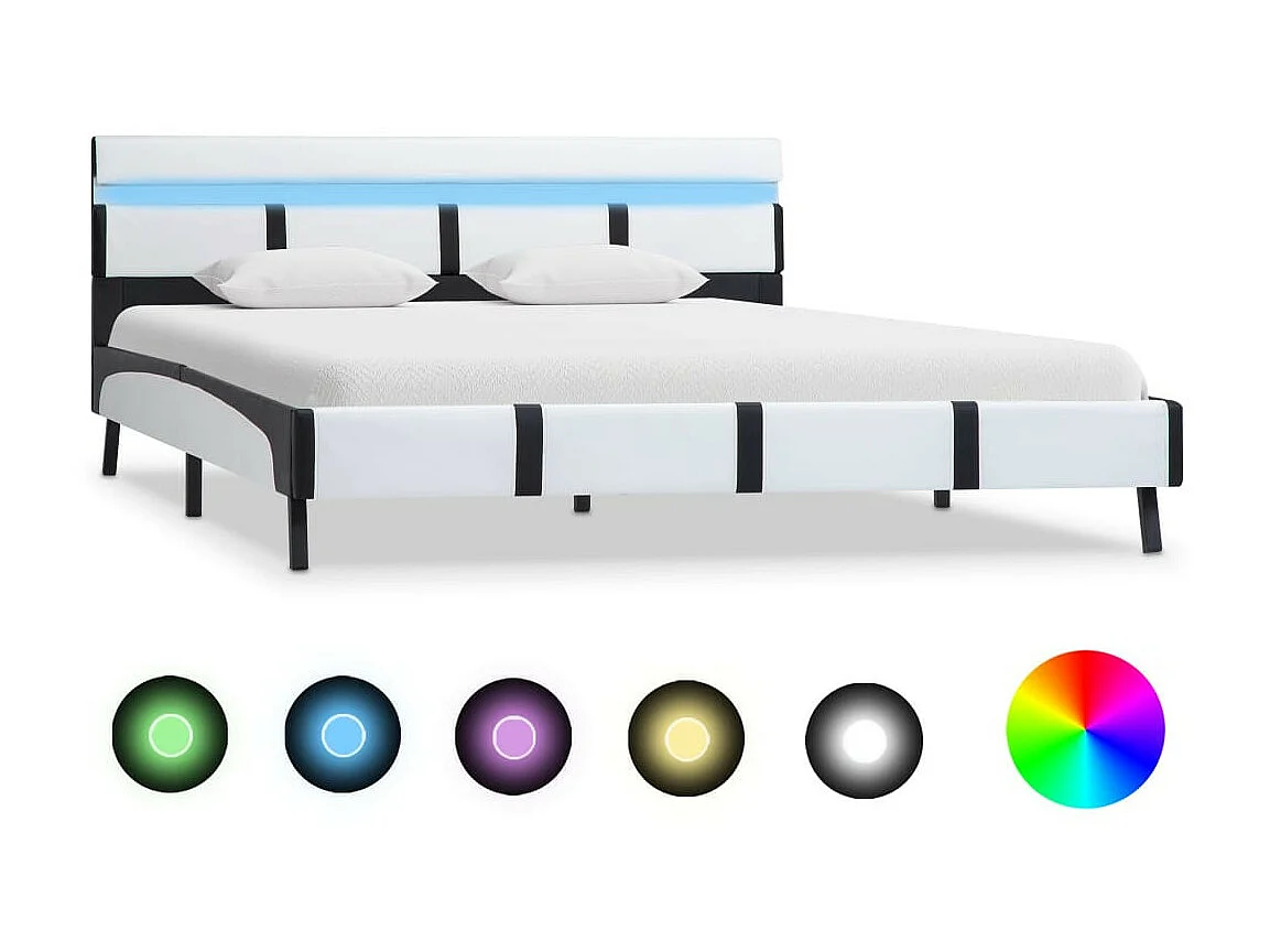 Lit avec LED Blanc Similicuir 140x200 2