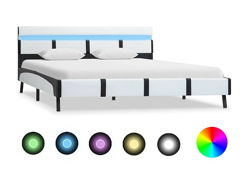 Lit avec LED Blanc Similicuir 140x200 2